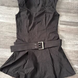 SHEIN Black Sleeveless Mini Dress with Belt